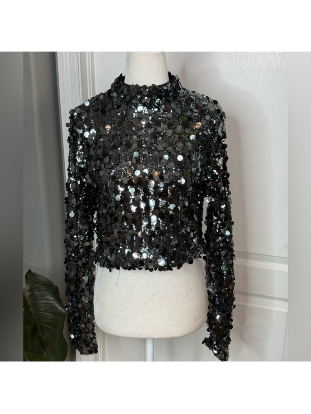 DKNY Black Sequin Cropped Jacket